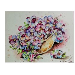 Sprining Flowers Painting Original Watercolor Art Work Realistic Floral Still Life Gift Idea Foa A Woman