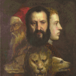 PDF Counted Vintage Cross Stitch Pattern | Allegory of Prudence | Titian 1565 | 4 Sizes