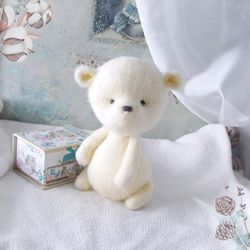 Stuffed Bear Toy, White Teddy Bear for Home decor, Woodland Soft Animal Toy, Collectible Bear Doll, Cute Gift for Girlfr