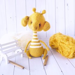 Funny Giraffe toy, Yellow stuffed animal toy, Decorative accent Safari nursery, Art Stuffed Animal, Cartoon Doll