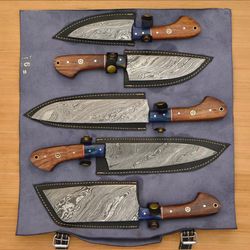 Handmade Forged Damascus Steel Kitchen Knives Set