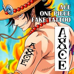 Ace fake tattoo One piece anime manga merch Temporary sticker tats Japanese kawaii gift Otaku weeb design Cosplay