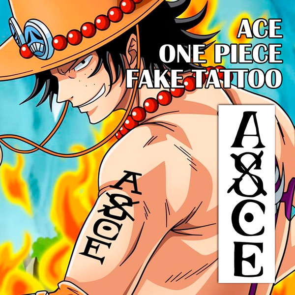 Ace fake tattoo One piece anime manga merch Temporary sticker tats Japanese kawaii gift Otaku weeb design Cosplay