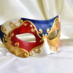 Classic red blue gold Venetian masquerade mask to masquerade costume. Custom cosplay masks to halloween costume..'