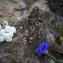 set of earrings and pendant