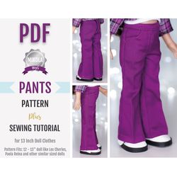 Doll clothes pattern, SEWING PATTERN PANTS for 13 Inch doll, Paola Reina amigas, Dianna Effner Little Darling