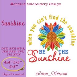 Sunshine Machine embroidery design in eight formats and three sizes