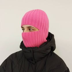 Knit Balaclava hot pink, handknit balaclava hat, balaclava mask