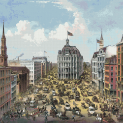 pdf counted vintage cross stitch pattern | broadway, new york with western union telegraph | 3 sizes