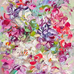 Dahlias Painting Flowers Original Art Abstract Flowers Impasto Oil Painting