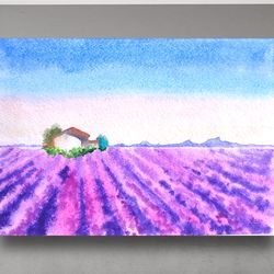 Tuscany painting original watercolor art landscape artwork lavender fields art