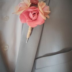 Fiance boutonniere, Wedding boutonniere, Groom Boutonniere, Flower boutonniere, Pink handmade boutonniere