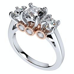 cushion side round diamonds trilogy engagement ring - tcsrd-st 3d print model