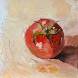 Original oil Painting Still Life red tomato Mini Wall Art