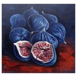 fig painting fruit original art fruit still life painting vegan wall art fig art oil on canvas 16 by 16 fruit art