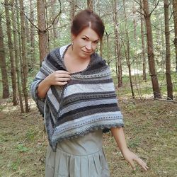 Knitted shawl wool gray shawl knitted wrap Knitted scarf