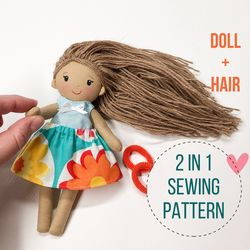 2 patterns in 1: Rag doll pattern + Doll hair pattern