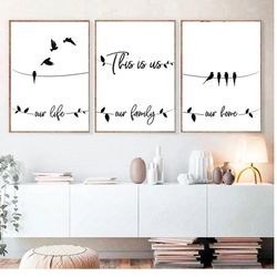 This Is Us Our Life Our Family Our Home Printable Print Set of 3 Living Room Wall Art Home Decor Minimalist Sign Scandin