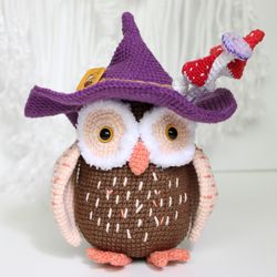Owl crochet pattern PDF in English  Amigurumi owl witch hat  Halloween decor