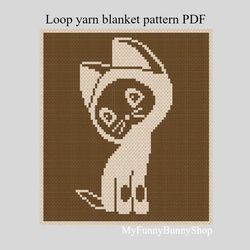 Loop yarn Finger knitted Kitten blanket pattern PDF Download