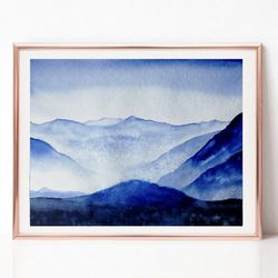 Modern Landscape Watercolor Painting, Misty Mountain Painting, Original Art, Best Wall Art for Living Room