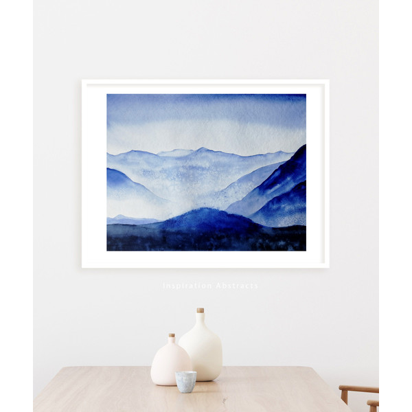 Serene Mountain Painting, Zen Wall Art, Large Watercolour Print, Coastal wall Art, Abstract Art, Instant Download, Horizontal Wall Art.jpg