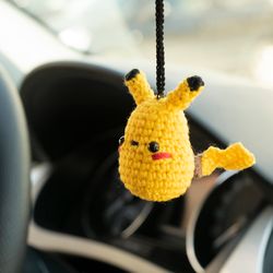 Stuffed Pokemon Pikachu car accessories, rear view mirror charm, cute car pendant, hanging car ornament