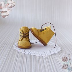 Paola Reina lace up boots, Yellow shoes for 13 inches doll, Suede leather Doll footwear, Dolls accessories, Outfit doll