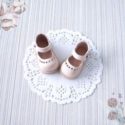 Pale pink leather shoes for 13 inches doll, Handmade sandals for Paola Reina, Genuine Leather Doll footwear, Doll outfit