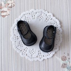 Black leather shoes for 13 inch doll, Handmade sandals for Paola Reina, Genuine Leather Doll footwear, Dolls accessories