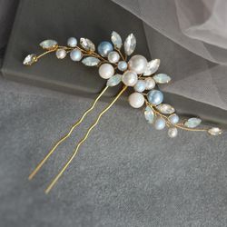 Something blue for bride / Wedding Light blue and white hair piece / Hair Pin for bride / Wedding Hair jewelry p29