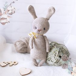 Bunny stuffed animal doll, Rabbit toy in a scarf, Gift for daughter, Soft rabbit toy, Woodland kids room decorations