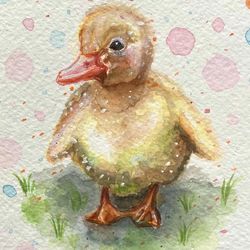 Duck Cute Watercolor, Original Painting On Paper, 5 by 5 in