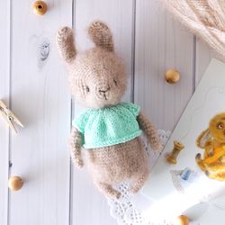 Bunny rabbit doll with clothes, Cute bunny toy, Forest stuffed animals, Woodland Nursery Decor toy, Newborn photo prop