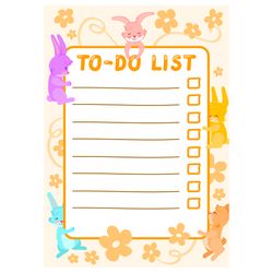 Template for notes, to do and buy list. For organizer, planner or schedule. Illustration blank with cute rabbits