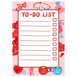 Template for notes, to do and buy list. For organizer, planner or schedule. Illustration blank with romantic thematic.