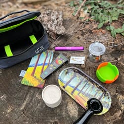 odor proof bag filled with smoking essentials