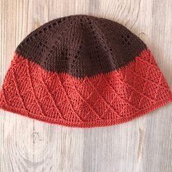 Hat cotton ribbed stitch crochet medium sized