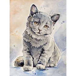 Kitty painting pet original art cute cat watercolor artwork cat painting pet portrait animal wall art by AlyonArt