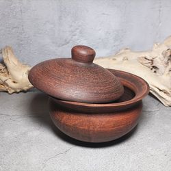 ceramic cooking pot 33.81 fl.oz casserole with lid handmade red clay