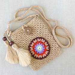 Jute crossbody, Crochet bag, Shoulder bag for women