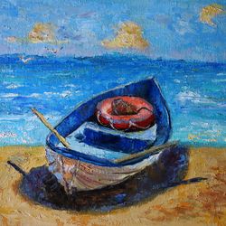 fishing boat oil painting seascape original art nautical artwork