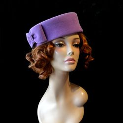 lilac pillbox hat, lilac winter hat, lilac felt hat, lilac wedding hat