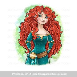 Red hair princess, brave princess, png sublimation design