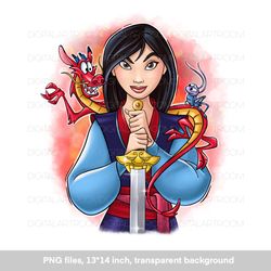 Asian princess with dragon, art print, sublimation design