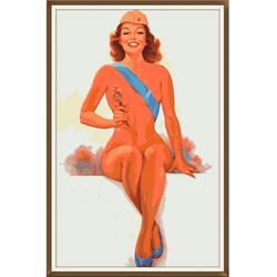pin up girl / cross stitch / vintage digital pattern pdf / #004