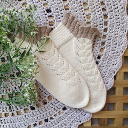 White knitted warm womens socks