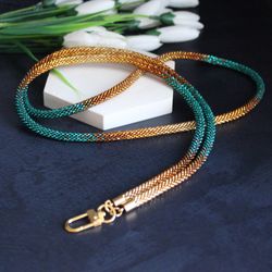 Emerald beaded lanyard for card holder, teacher gift, men's lanyard for keys, perfect handmade jewelry