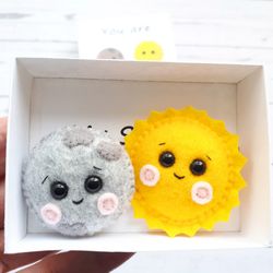 Sun and moon plush, Pocket hug in a box, Long distance friendship hug token, Sentimental gifts, Mother's Day gift