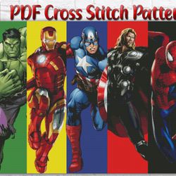 Marvel Cross Stitch Pattern / Avengers Cross Stitch Pattern / Iron Man Hulk Thor Spider Man Counted Printable PDF Chart